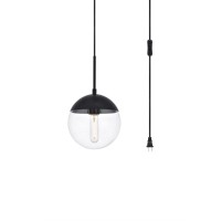 Eclipse 1 Light Black Plug In Pendant With Clear Glass