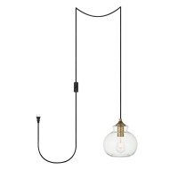 Destry 1 Light Brass Plug-In Pendant With Clear Glass