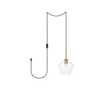 Gene 1 Light Brass And Clear Glass Plug-In Pendant