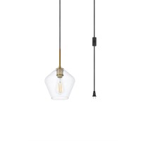 Gene 1 Light Brass And Clear Glass Plug-In Pendant