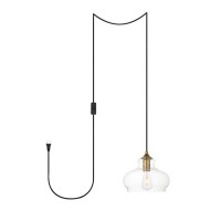 Destry 1 Light Brass Plug-In Pendant With Clear Glass