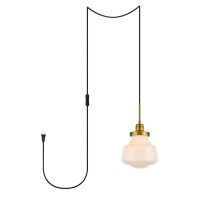 Lyle 1 Light Brass And Frosted White Glass Plug In Pendant