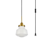 Lyle 1 Light Brass And Frosted White Glass Plug In Pendant