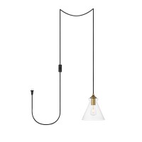 Destry 1 Light Brass Plug-In Pendant With Clear Glass