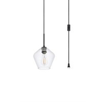 Gene 1 Light Black And Clear Glass Plug-In Pendant