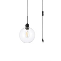 Emett 1 Light Black And Clear Glass Plug In Pendant