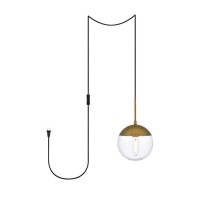 Eclipse 1 Light Brass Plug In Pendant With Clear Glass