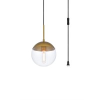 Eclipse 1 Light Brass Plug In Pendant With Clear Glass