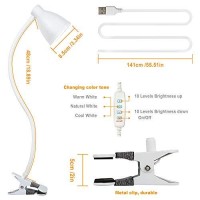 Bohon Clamp Lamp Reading Light 3 Color Modes 10 Brightness Dimmer Bedside Lamp 10W 38 Led Desk Lamp With Auto Off Timer 360A Flexible Gooseneck Clip On Light For Bed, Usb Cord Include, White