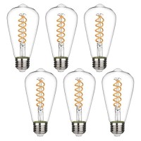 Myemitting Vintage Led Edison Bulbs, 6W Equivalent To 60W, Dimmable, High Brightness 600Lm Warm White 2700K, St58 Antique Flexible Spial Led Filament Bulbs, E26 Medium Base, Clear Glass 6 Pack