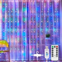 Christmas Curtain String Light 300 Led 9.8Ft X 9.8Ft 8 Lighting Modes Fairy Lights Remote Control Usb Powered Waterproof Lights For Christmas Bedroom Party Wedding Garden Wall Decorations - 4 Colors