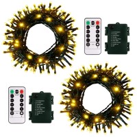 Dbfairy 2 Pack-16.4Ft Outdoor Christmas Tree String Lights 50 Warm White Leds Battery Operated With Remote Control Green Cable 8 Modes Changing For Bedroom Party Xmas Patio Decor