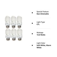 Sylvania 13W Cfl T2 Spiral Light Bulb, 60W Equivalent, 850 Lumens, 2700K Soft White, Non-Dimmable (Soft White- 6 Pack)