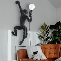 Chabei Modern Resin Wall Monkey Wall Lamp,Wall Sconces,Animal Lamp,Vintage Monkey Light For Home Decor,Living Room, Bedroom, Home Office, Kids Room(Black-Right Hand)