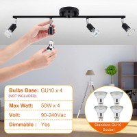 Huryee Track Lighting Kit, 4 Head Foldable Ceiling Spot Light With Gu10 Socket For Kitchen Hallyway Bedroom Fixture Directional Accent Lamp