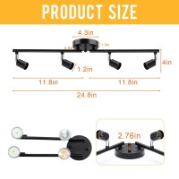 Huryee Track Lighting Kit, 4 Head Foldable Ceiling Spot Light With Gu10 Socket For Kitchen Hallyway Bedroom Fixture Directional Accent Lamp