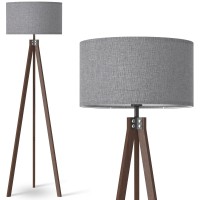 Lepower Wood Tripod Floor Lamp, Mid Century Standing Lamp, Modern Design Reading Floor Lamp For Living Room, Bedroom And Office, Flaxen Lamp Shade With E26 Lamp Base