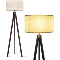 Lepower Tripod Floor Lamp, Mid Century Modern Standing Lamp, Wooden Floor Lamps For Living Room, Bedroom And Office, Flaxen Lamp Shade With E26 Lamp Base