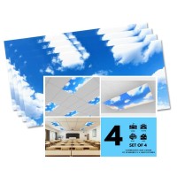 Shademagic 4 Pack Of Fluorescent Light Covers 2X4 Film Insert For Ceiling Light Diffuser Panels Sky Clouds For Classroom