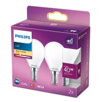 Philips Led Premium Classic P45 Lustre Light Bulb 2 Pack [E14 Small Edison Screw] 4.3W - 40W Equivalent, Warm White (2700K), Non Dimmable, A++