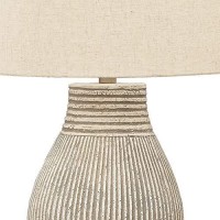 Benjara Drum Shade Table Lamp With Paper Composite Base, Beige