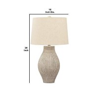 Benjara Drum Shade Table Lamp With Paper Composite Base, Beige