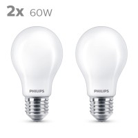 Philips Led Classic A60 Frosted Light Bulb 2 Pack [E27 Edison Screw] 7W - 60W Equivalent , Warm White 2700K, Non Dimmable