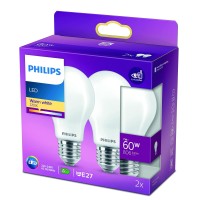 Philips Led Classic A60 Frosted Light Bulb 2 Pack [E27 Edison Screw] 7W - 60W Equivalent , Warm White 2700K, Non Dimmable