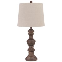 Tapered Fabric Shade Table Lamp With Turned Base, Set Of 2, Gray And Brown