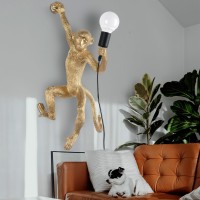 Chabei Industrial Wall Lighting Fixture Vintage Resin Monkey Light Wall Lamp For Living Room Children'S Kid'S Bedroom Club Decoration (Gold-Right Hand)