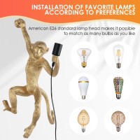 Chabei Industrial Wall Lighting Fixture Vintage Resin Monkey Light Wall Lamp For Living Room Children'S Kid'S Bedroom Club Decoration (Gold-Right Hand)