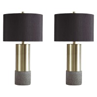 Faux Concrete And Metal Base Table Lamp, Set Of 2, Brass And Gray