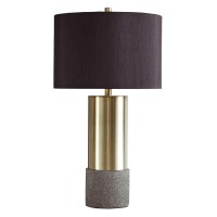 Faux Concrete And Metal Base Table Lamp, Set Of 2, Brass And Gray