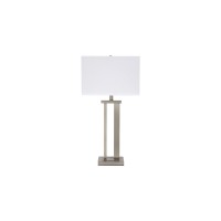 Metal Frame Table Lamp With Hardback Shade, Set Of 2, White And Silver