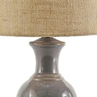 Brighten up your decor setting with the addition of this transitional style inspired Table Lamp which comes with a round drum shade Supported on bellied ceramic frame with pedestal base the gray accented base with beige color wrapped fabric add a distingu