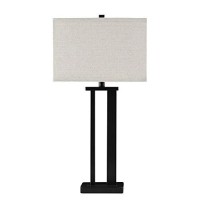 Benjara Metal Frame Table Lamp With Hardback Shade, Set Of 2, Off White And Bronze