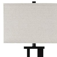 Benjara Metal Frame Table Lamp With Hardback Shade, Set Of 2, Off White And Bronze