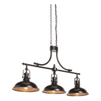 Benjara Bm230931 3 Light Fixture Pendant Light With Barn Shade, Bronze - Metal