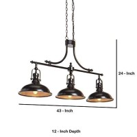 Benjara Bm230931 3 Light Fixture Pendant Light With Barn Shade, Bronze - Metal