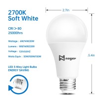 Noger 3 Way Light Bulbs A19, 30 70 100W Equivalent, 5000K Daylight, 3 Way E26 Light Bulbs For Reading, 500-1200-1600Lm, 2 Pack