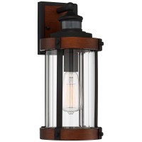 John Timberland Utley Industrial Outdoor Wall Light Fixture Dark Wood Finish Black 15 1/2