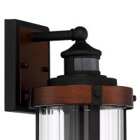 John Timberland Utley Industrial Outdoor Wall Light Fixture Dark Wood Finish Black 15 1/2