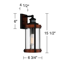 John Timberland Utley Industrial Outdoor Wall Light Fixture Dark Wood Finish Black 15 1/2