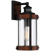 John Timberland Utley Industrial Outdoor Wall Light Fixture Dark Wood Finish Black 15 1/2