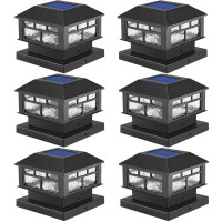 Powgdlt Solar Post Lights Outdoor,20Lm Fence Post Cap Lights,Waterproof,2 Light Modes,Fit 3.5X3.5In 4X4In 5X5In Wooden Post,Solar Power Deck Lights For Garden Deck Patio Decoration(Black 6Pack)