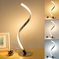 Modern Spiral Table Lamp, 3 Colors Touch Control Desk Lamp For Bedroom Living Room Office, 2700K - 6500K Warm Nature Cold White Light, Silver Bedside Nightstand Lamp, Aluminum Alloy Curved Art Lamp