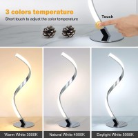 Modern Spiral Table Lamp, 3 Colors Touch Control Desk Lamp For Bedroom Living Room Office, 2700K - 6500K Warm Nature Cold White Light, Silver Bedside Nightstand Lamp, Aluminum Alloy Curved Art Lamp