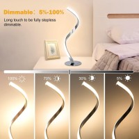 Modern Spiral Table Lamp, 3 Colors Touch Control Desk Lamp For Bedroom Living Room Office, 2700K - 6500K Warm Nature Cold White Light, Silver Bedside Nightstand Lamp, Aluminum Alloy Curved Art Lamp