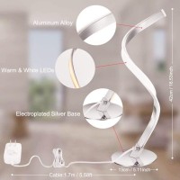 Modern Spiral Table Lamp, 3 Colors Touch Control Desk Lamp For Bedroom Living Room Office, 2700K - 6500K Warm Nature Cold White Light, Silver Bedside Nightstand Lamp, Aluminum Alloy Curved Art Lamp