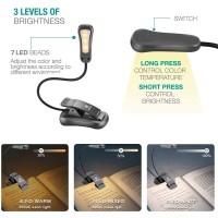 Vekkia Rechargeable-Book-Light-For-Reading-In-Bed, 7 Led 3 Color X 3 Brightness, Lightweight Reading-Light For Readers, Travel (Iron)